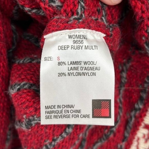 Woolrich Fair Isle Sweater Red Gray Wool Blend Metal Frog Closure Women's Small - Picture 6 of 7